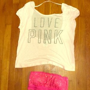 Backless pink shirt and Bandeau