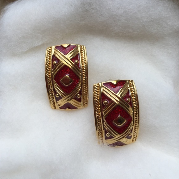 Red enamel Earrings - Picture 1 of 3