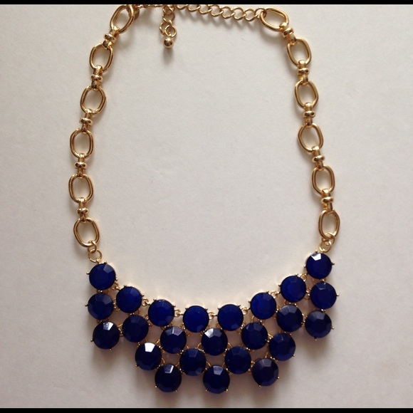 Statement necklace sapphire blue & goldtone metal