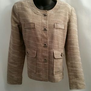 Brown and cream tweed toggle front blazer