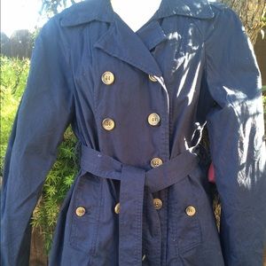 Navy Blue, Double Breasted Trench Coat