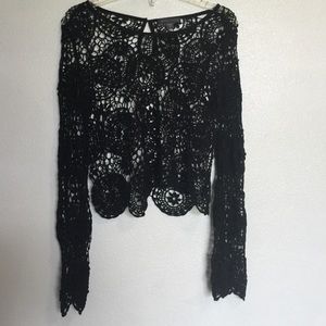 Kendall & Kylie Long Sleeve Black Crochet CropTop