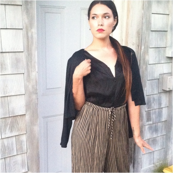 One piece. Silk top. Stripped pants