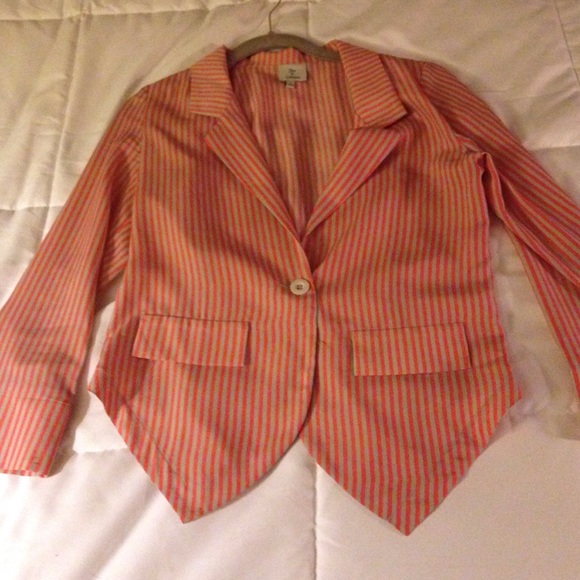 Silky coral and beige striped blazer