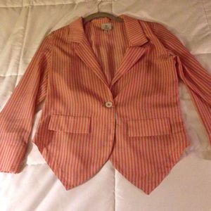 Silky coral and beige striped blazer