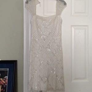 Adrianna Papell Cap Sleeve Beaded White Dress