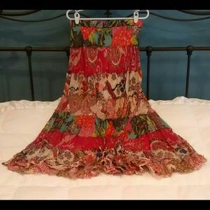 Bright Floral Gypsy Boho Tiered Maxi Skirt Medium