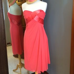 Short coral chiffon bridesmaids dress