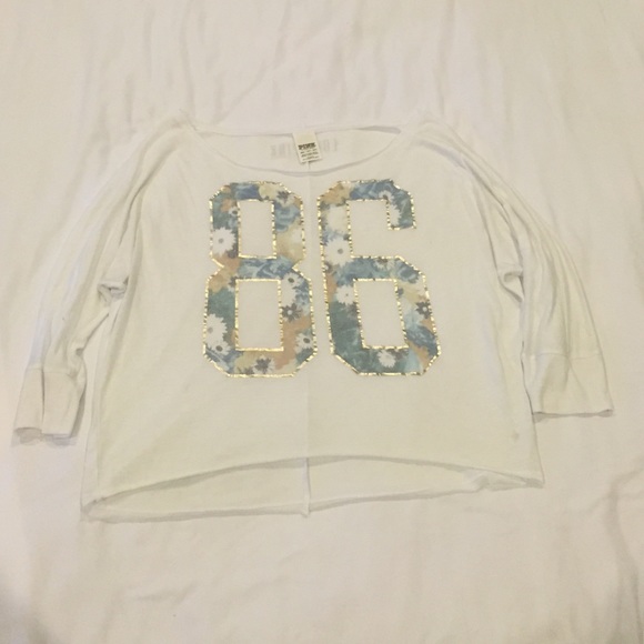 PINK Victoria's Secret White Half Sleeved Top