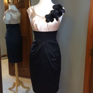Silk satin cocktail dress (black and cream)