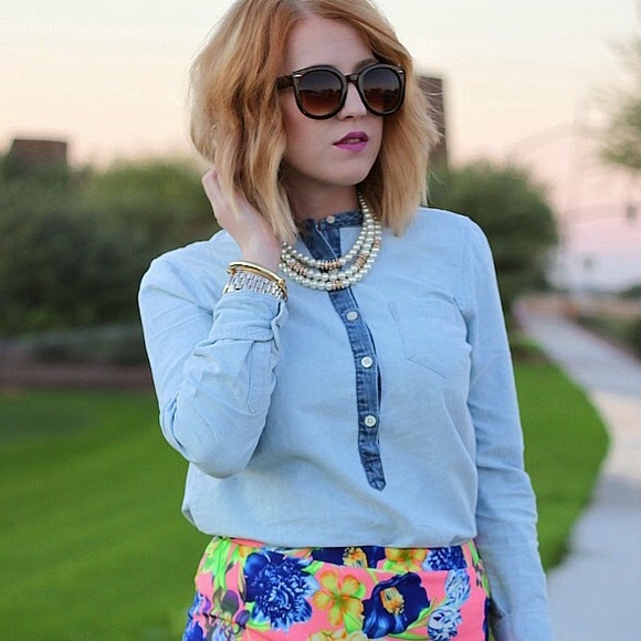 J. Crew Collarless Chambray