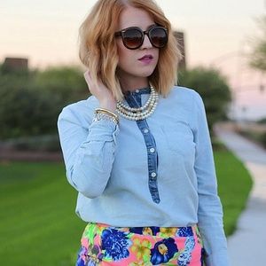 J. Crew Collarless Chambray