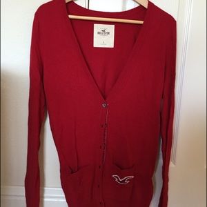Red long sleeve cardigan