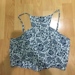 LF China printed Crop top w/ asymmetrical neckline