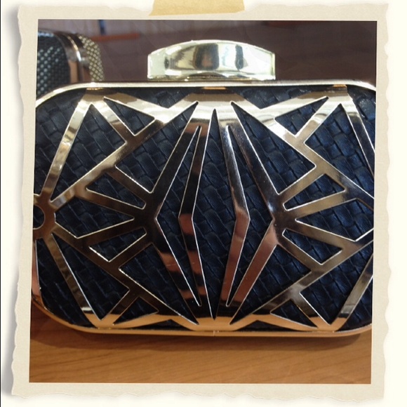 Black bamboo metal clutch pocket purse