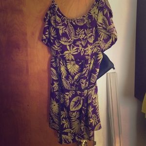 Purple and green floral strapless dress