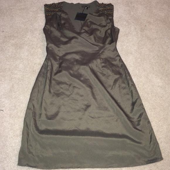 Olive silk dress.