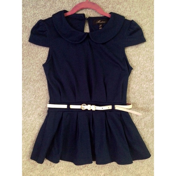 Monteau Navy Blue Top with Ivory Belt