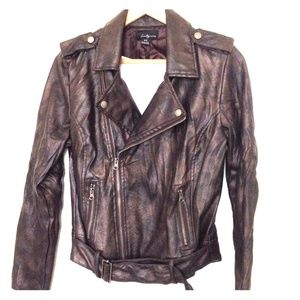 F21 Dark Brown Faux Leather Moto Jacket