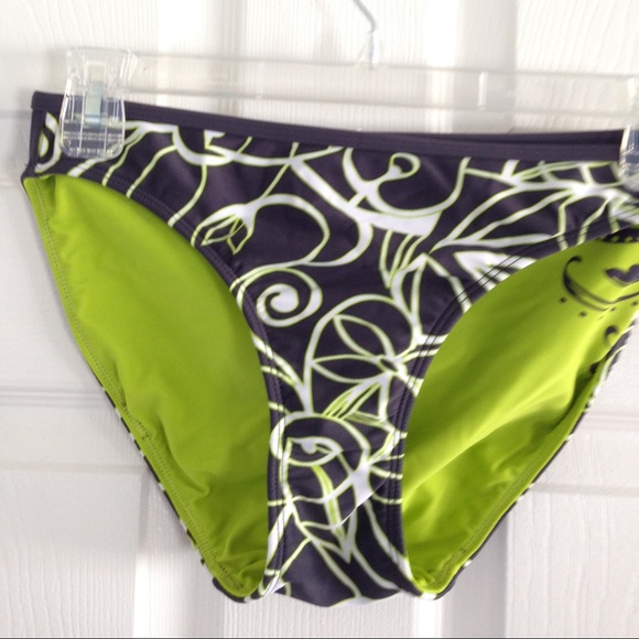 Athleta nwt swim reversible bottom grey lime green