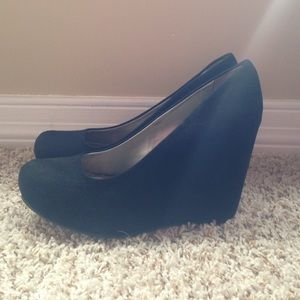 Fergalicious Black Suede Wedge Pumps