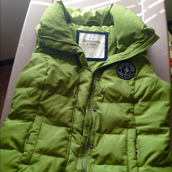 A&F lime green down puffer vest
