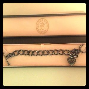 Juicy Couture Gun Metal heart charm bracelet w/box