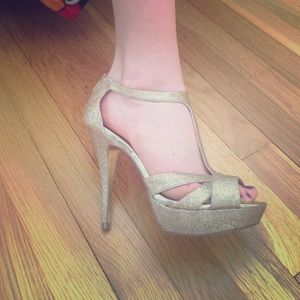 Steve Madden gold party heels.