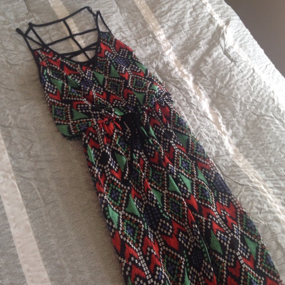 Cage Strap Chiffon Maxi Dress Tribal Print