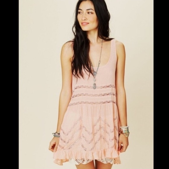 Free people voile lace blush trapeze slip