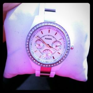 Women's white Fossil Watch With glitz