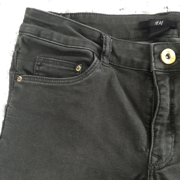 Dark Gray Olive High Waisted Skinny Stretch Jeans