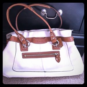 Cream and Camel Leather Coach Purse