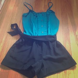 Express black and turquoise romper.
