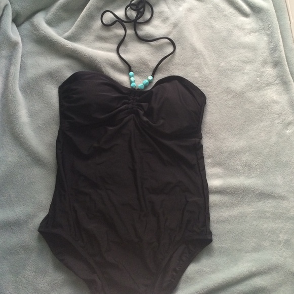 Black halter one piece swim suit