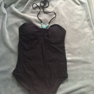 Black halter one piece swim suit