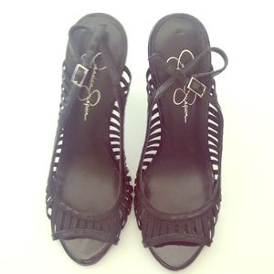 Jessica Simpson black patent sling backs.