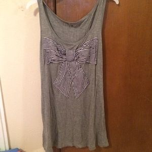 Grey tank top with striped bow on front