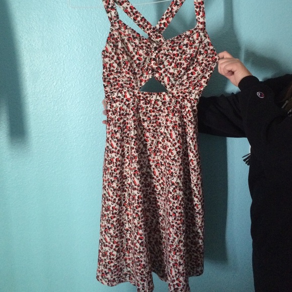 Floral with cherry patterned cutout aline dress