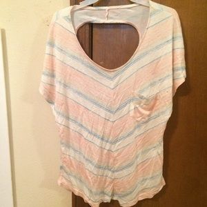 Pink, blue, and white striped shirt