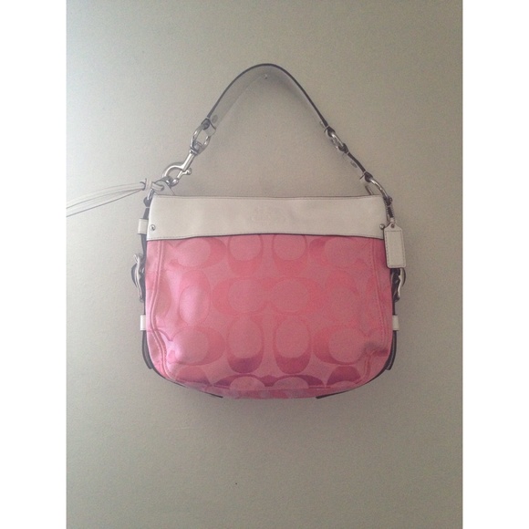 Coach Handbags - Coach Zoe Bag in Signature Pink & White Leather