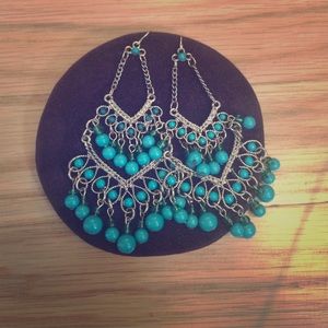 Turquoise bead chandelier earrings.