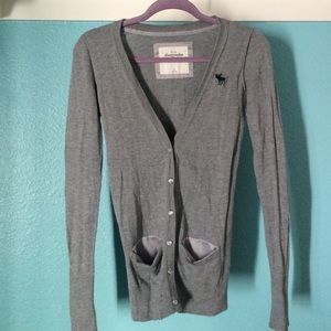 Abercrombie grey with rhinestone button sweater