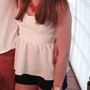 H&M white strapless peplum top