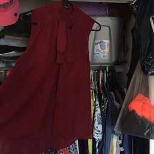 Burgundy Bow Chiffon Tank