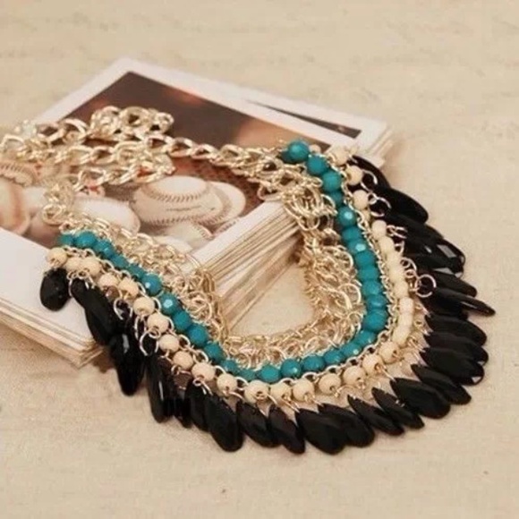 Jewelry - Teal black and gold statement /4 layer necklaces