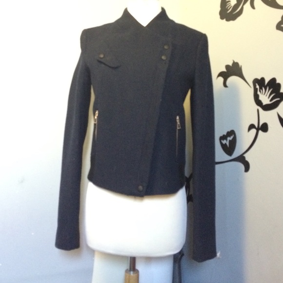 Wool Navy Asymmestric Blazer