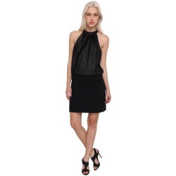 Tibi double-layer gauze w leather collar dress