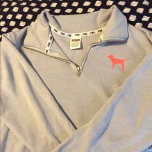 Light blue and coral half zip vs pullover