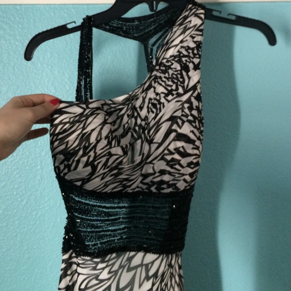 Black and white prom dress with open back